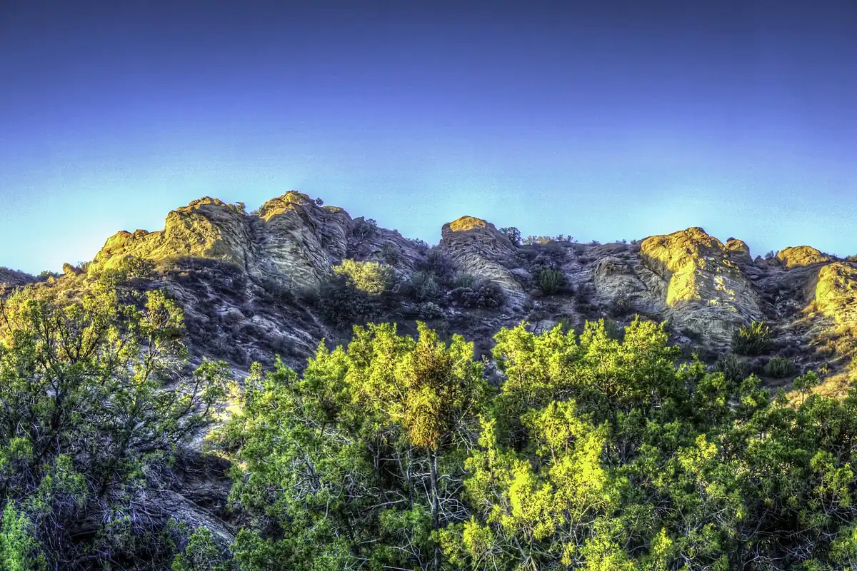 Rock outcrops and chaparral in the hills near Acton CA at the southern edge of the Antelope Valley
