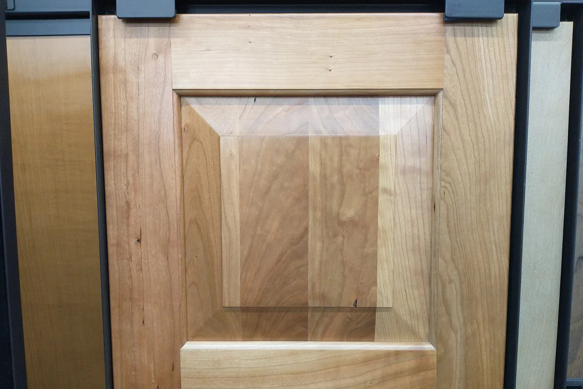 Raised panel cabinet door sample showing the profiled centre panel and frame construction