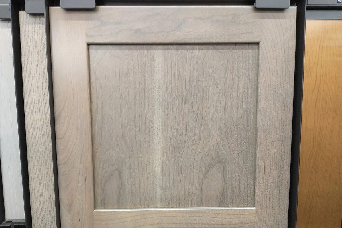 Shaker cabinet door sample with a flat recessed centre panel in a frame of stiles and rails